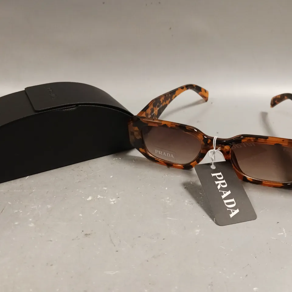 PRADA RECTANGLE LENS TORTOISE SHELL FRAMED SUNGLASSES 