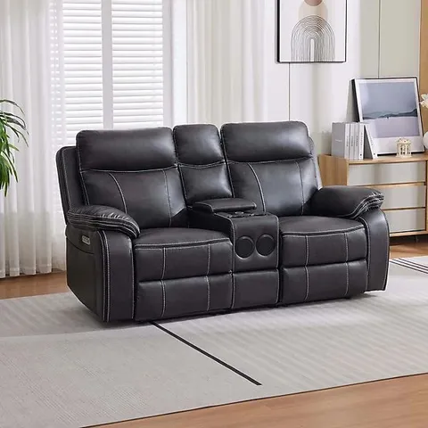 BOXED VINSON AIR LEATHER AUTO RECLINER SOFA - CHARCOAL (3 BOXES)
