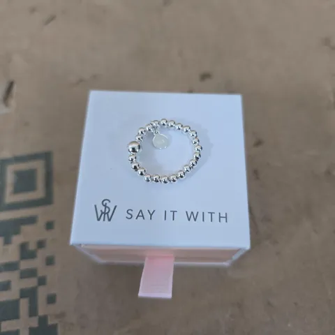 SILVER BEADED RING WITH DISC CHARM – SAY IT WITH