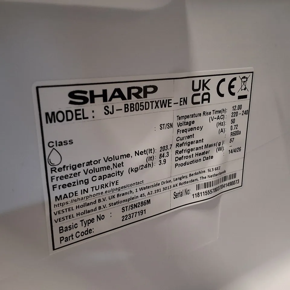 SHARP SJ-BB05DTXWE-EN 60/40 FRIDGE FREEZER - WHITE