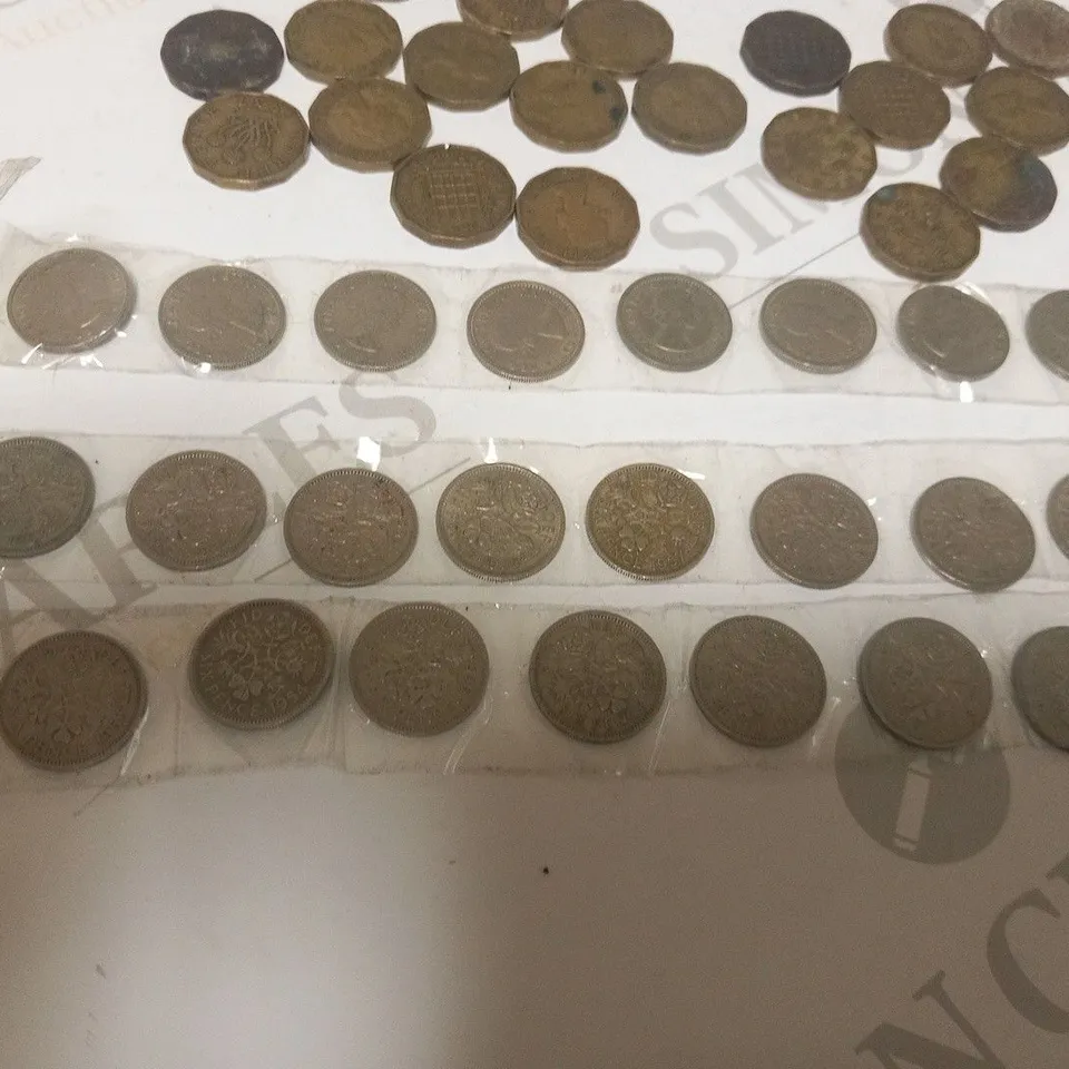 LARGE COLLECTION OF ASSORTED THREE PENCE PIECES TO INCLUDE; COLLECTION OF GEORGE VI THREE PENCES, COLLECTION OF UK THREE PENCES AND 3 X THREE PENCE STRIPS IN DATE ORDER from 1953-1967