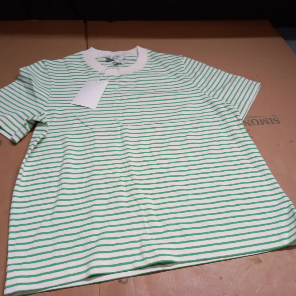 COS GREEN/WHITE STRIPED T-SHIRT - EUR M