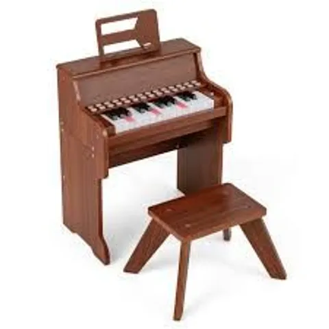 BOXED 25-KEY MINI DIGITAL PIANO WITH STOOL, KIDS PIANO WITH ADJUSTABLE SPEED, BROWN