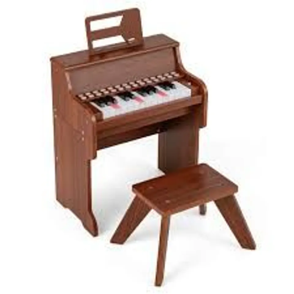 BOXED 25-KEY MINI DIGITAL PIANO WITH STOOL, KIDS PIANO WITH ADJUSTABLE SPEED, BROWN