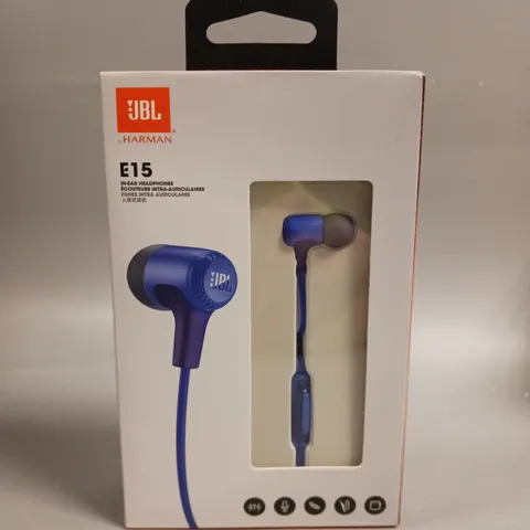 BOXED SEALED JBL E15 IN-EAR HEADPHONES IN BLUE