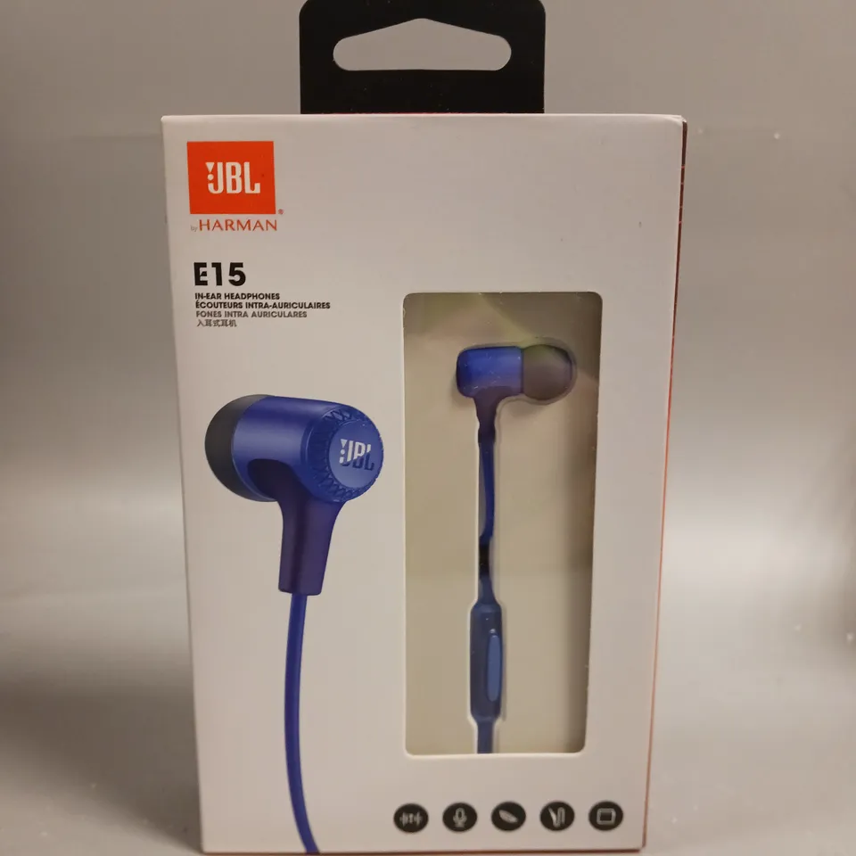 BOXED SEALED JBL E15 IN-EAR HEADPHONES IN BLUE