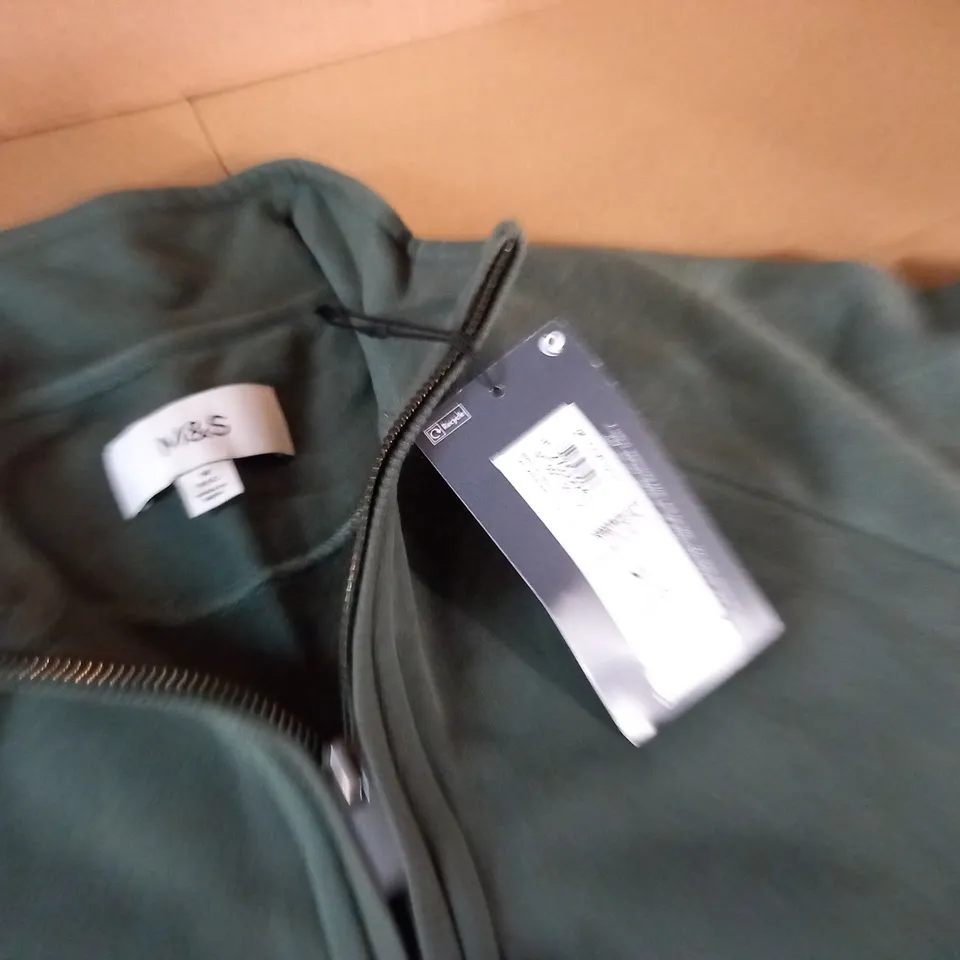 M&S GREEN QUARTER ZIP JUMPER - M REG