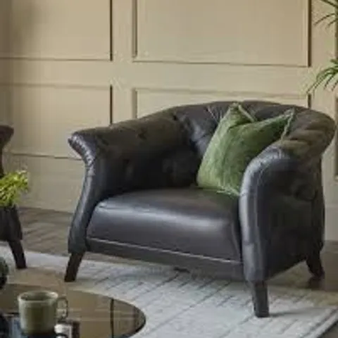 BOXED DANETTI LUXE DARK WOOD ARMCHAIR: DARK GREY SIGNATURE LEATHER