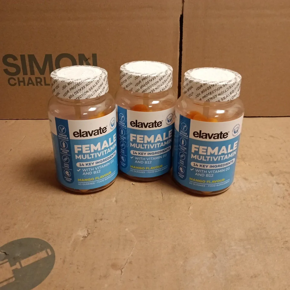 3 X ELAVATE FEMALE MULTIVITAMINS MANGO FLAVOUR 60 GUMMIES