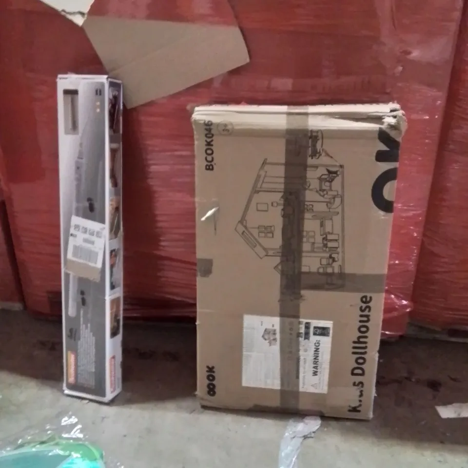 PALLET OF ASSORTED HOUSEHOLD GOODS AND PRODUCTS TO INCLUDE;KIDS DOLL HOUSE,SLIMLINE HEATER 