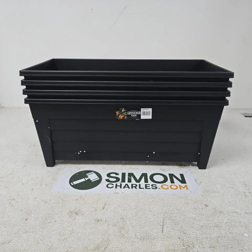 4 55CM RECTANGULAR PLANTERS GROSVENOR BLACK 