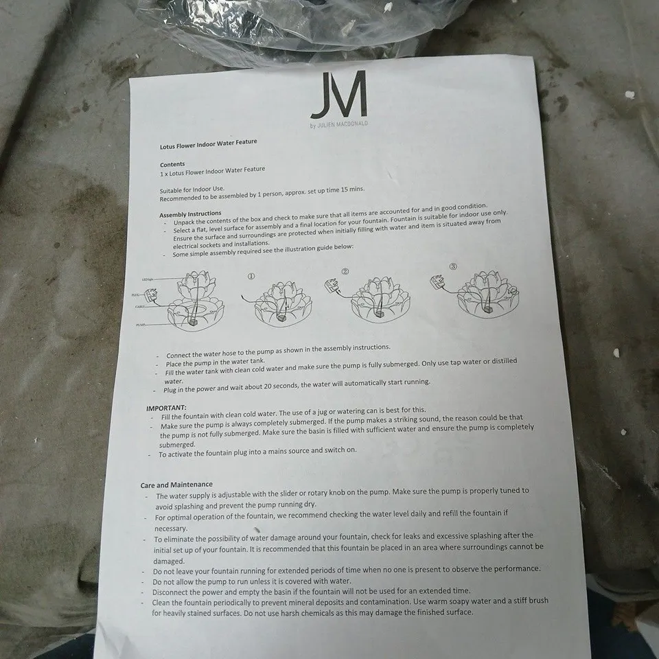 JM BY JULIEN MACDONALD LOTUS FLOWER INDOOR WATER FEATURE