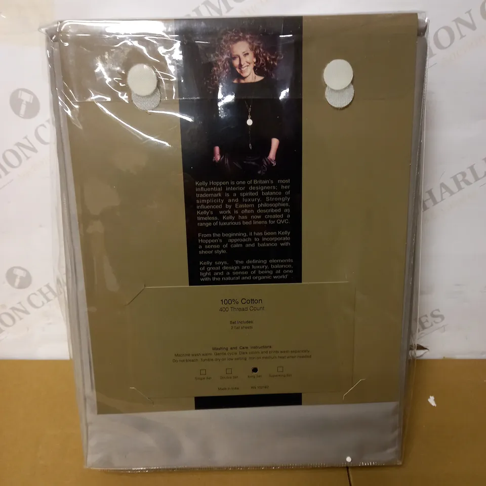 K BY KELLY HOPPEN SET OF 100% COTTON FLAT SHEETS - SILVER GREY - KING SIZE