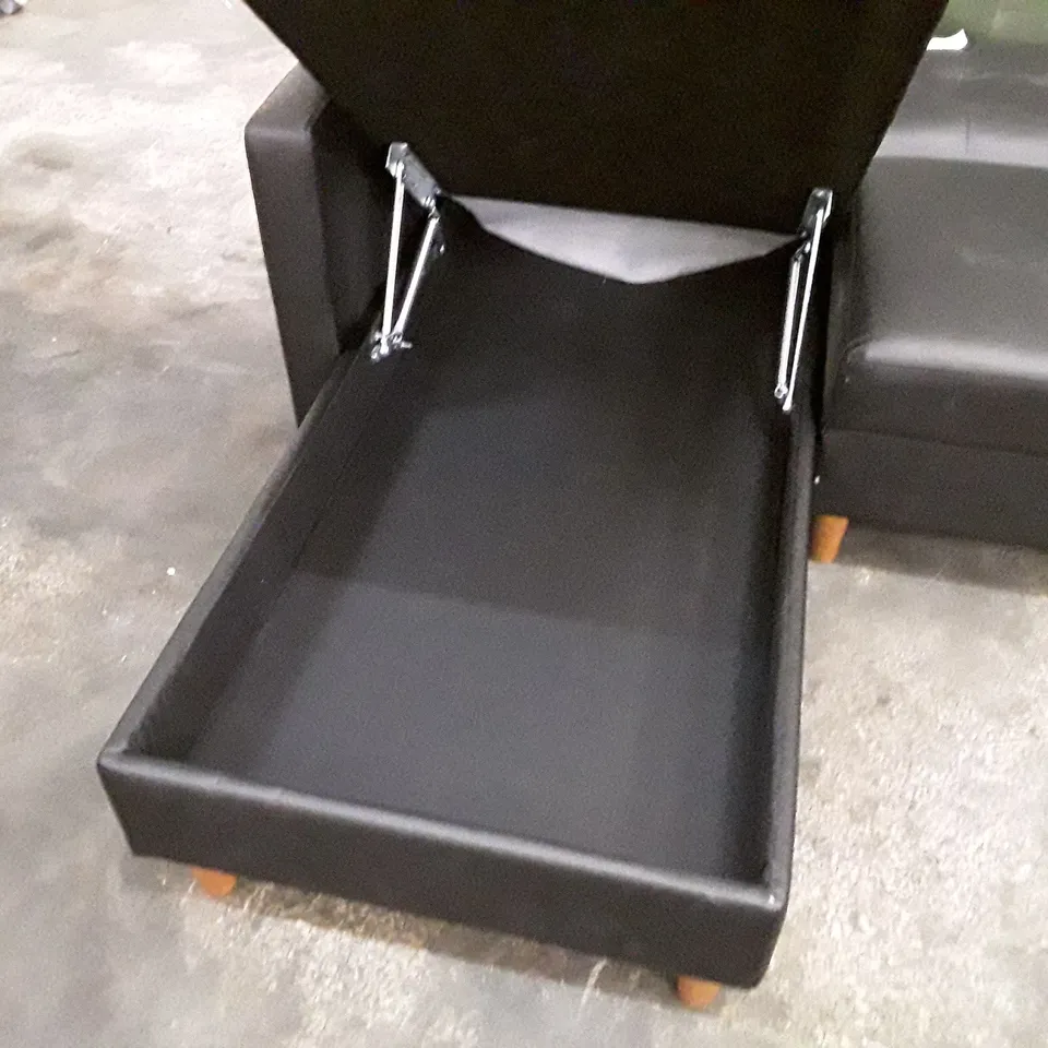 DESIGNER CORNER SOFA WITH LHF STORAGE CHAISE - BLACK LEATHER