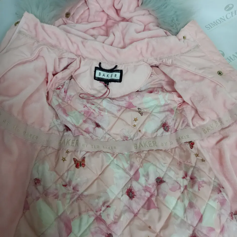 GIRLS TED BAKER PINK COAT WITH FAUX FUR HOOD SIZE 2 YEARS