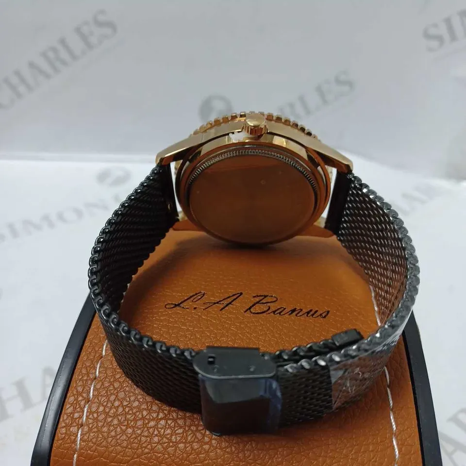 LA BANUS PART SKELETON DIAL MESH STRAP WRISTWATCH 