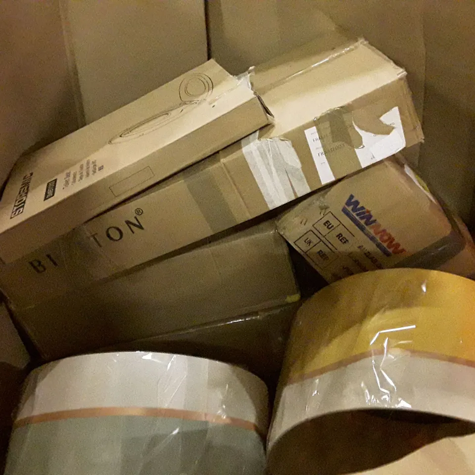 PALLET CONTAINING ASSORTED HOUSEHOLD PRODUCTS INCLUDING TOILET SEAT, BOXED FURNITURE, LIGHT/LAMP SHADES ETC