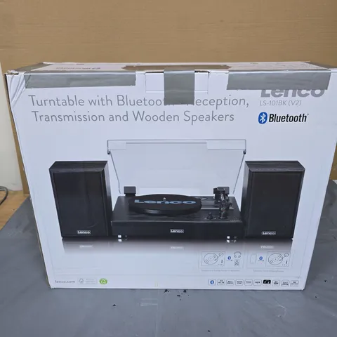 LENCO LS-101BK TURNTABLE WITH BLUETOOTH AND WOODEN SPEAKERS – BOXED