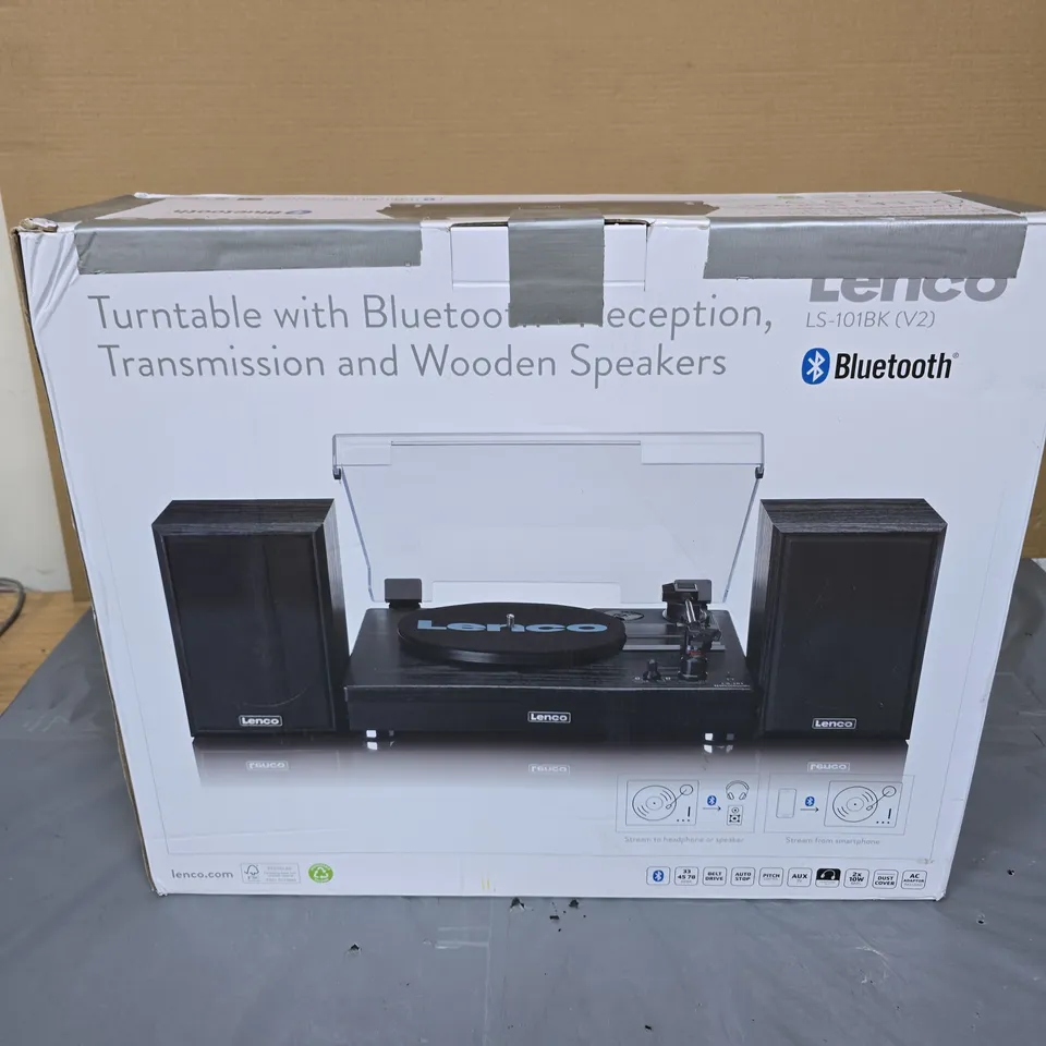 LENCO LS-101BK TURNTABLE WITH BLUETOOTH AND WOODEN SPEAKERS – BOXED