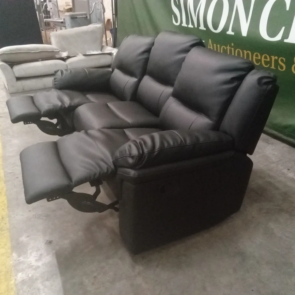 ALBION LUXURY FAUX LEATHER 3 SEATER HIGH BACK MANUAL RECLINER SOFA - BLACK RRP £749