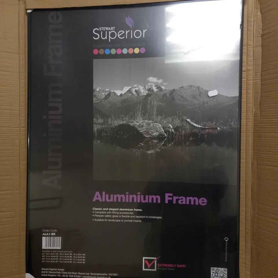 STEWART SUPERIOR A1 BRUSHED ALUMINIUM PICTURE FRAME WITH PERSPEX SAFETY GLASS