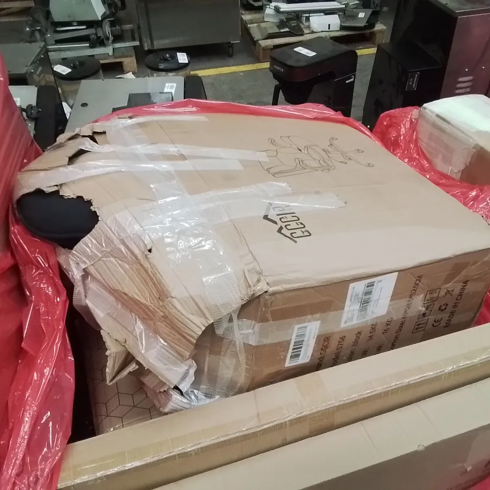 PALLET CONTAINING VARIOUS ASSORTED BOXED HOUSEHOLD ITEMS TO INCLUDE: OFFICE CHAIR  LOTS MORE UNMARKED BOXED ITEMS 