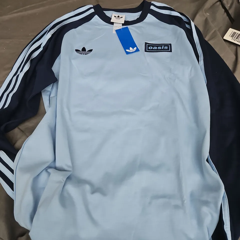 ADIDAS X OASIS LIGHT BLUE LONG-SLEEVE TOP WITH NAVY SLEEVES ADIDAS OASIS