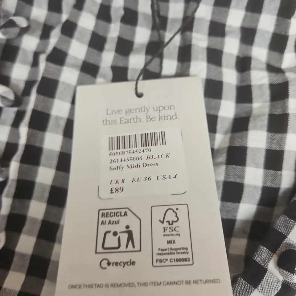 NOBODY'S CHILD BLACK & WHITE GINGHAM DRESS, UK 8 