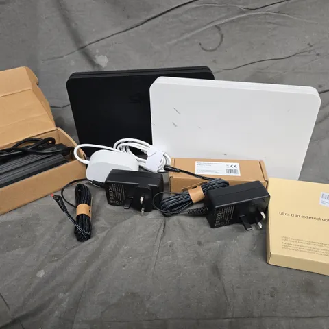 APPROXIMATELY 14 ASSORTED HOUSEHOLD ITEMS TO INCLUDE EXTERNAL OPTICAL DRIVE, ROUTERS, CABLES, ETC