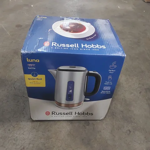 BOXED RUSSELL HOBBS LUNA COPPER QUIET BOIL KETTLE 1.7L STAINLESS STEEL (1 BOX)