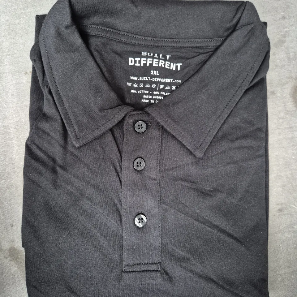 BUILT DIFFERENT POLO T-SHIRT IN BLACK SIZE 2XL