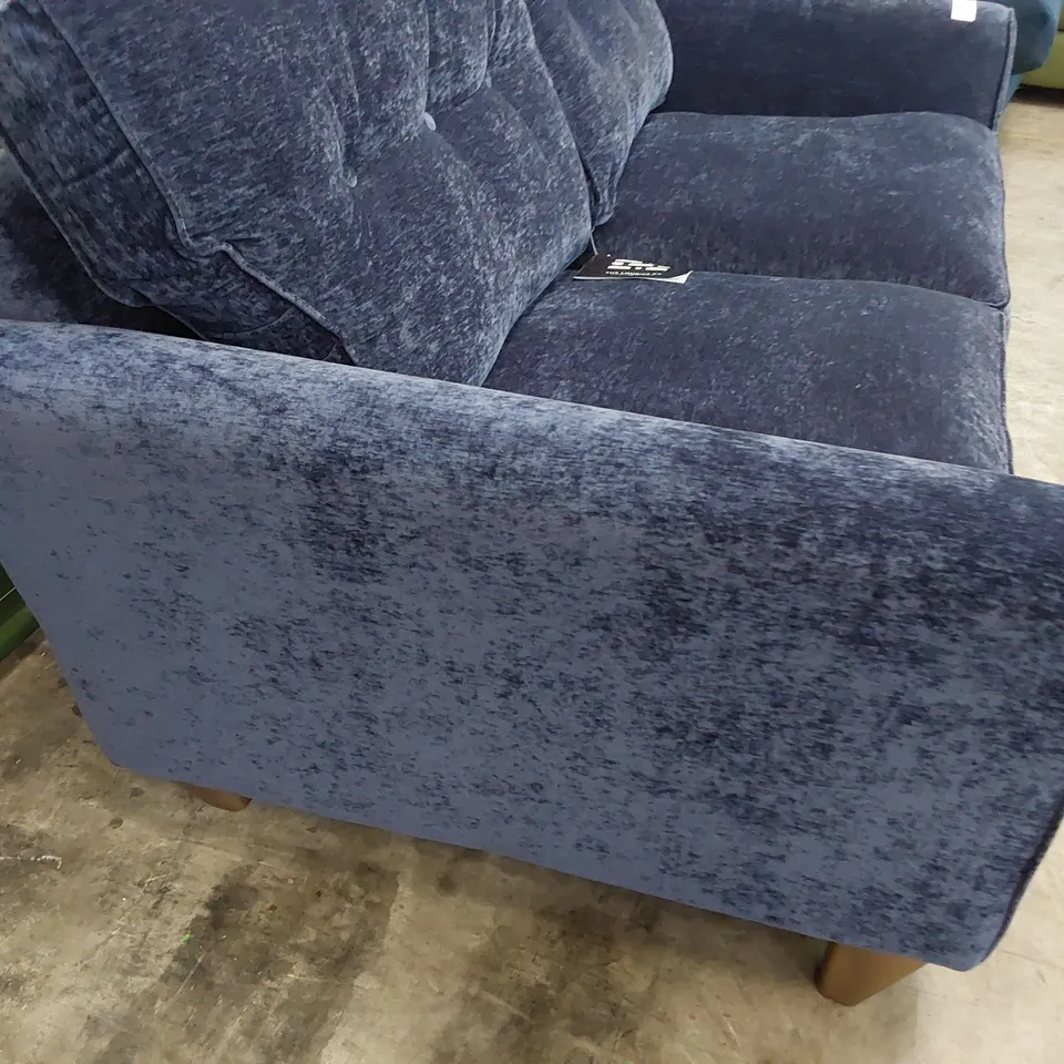 QUALITY BRITISH DESIGNER LOUNGE Co. TWO SEATER SOFA BLUE PLUSH FABRIC 