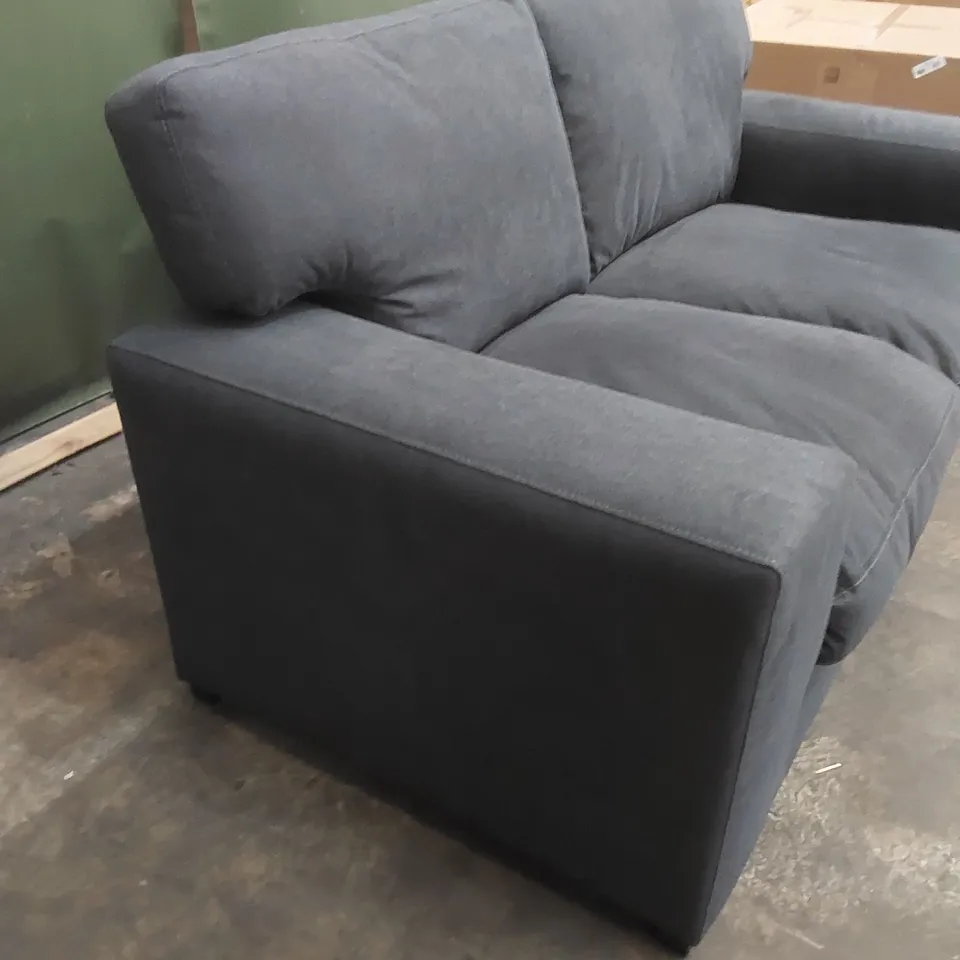 DESIGNER MANHATTAN SLATE GREY PLUSH FABRIC UPHOLSTERED 2 SEATER SOFA