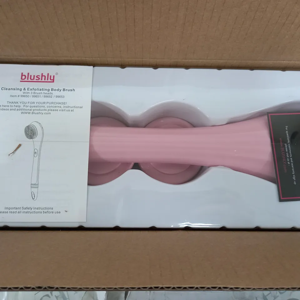 BOXED BLUSHLY RECHARGEABLE CLEANSING & EXFOLIATING BODY BRUSH IN PINK 