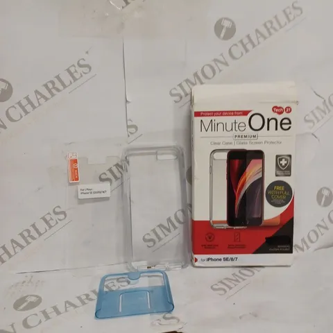 LOT OF 5 MINUTE ONE PREMIUM CLEAR CASE AND GLASS SCREEN PROTECTOR FOR IPHONE SE/8/7