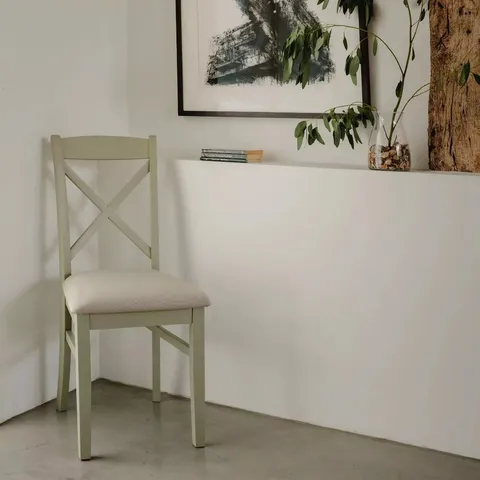 BOXED FLORENCE CROSS BACK UPHOLSTERED KITCHEN/DINING CHAIR- SAGE GREEN