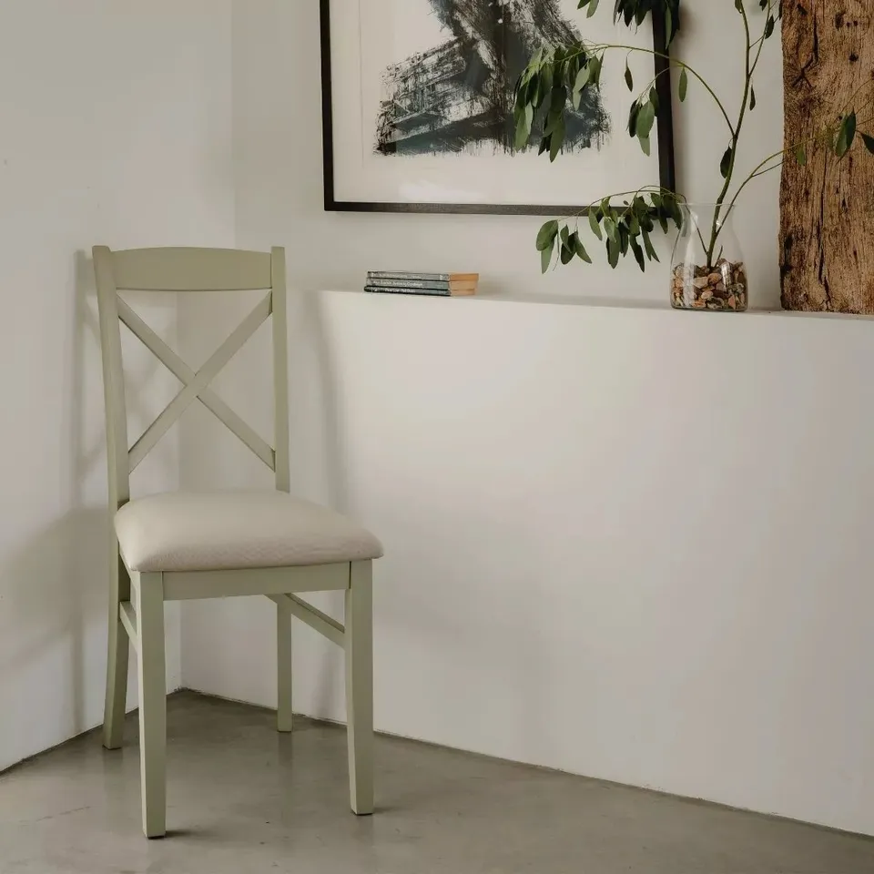 BOXED FLORENCE CROSS BACK UPHOLSTERED KITCHEN/DINING CHAIR- SAGE GREEN