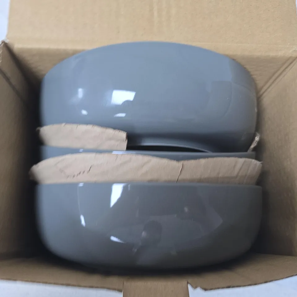 SET OF 23 GREY CERAMIC BOWLS, GLOSSY GLAZE