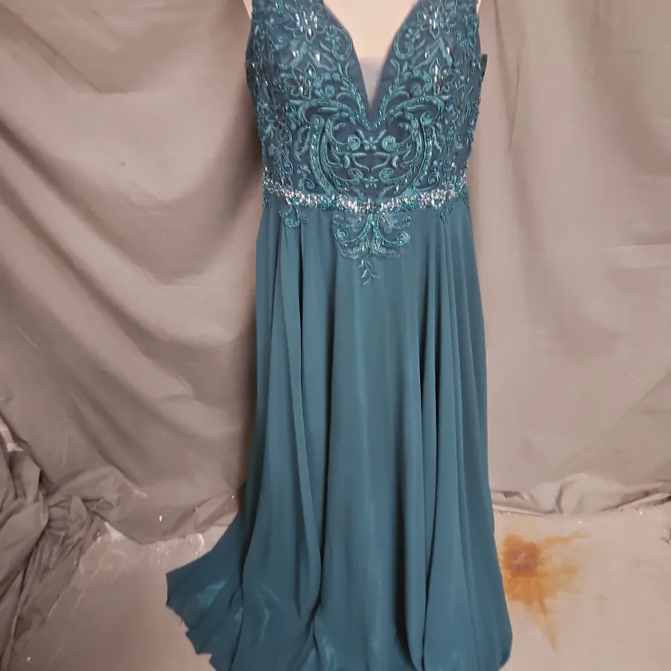 PROM FROCKS EMBELLISHED OCCASION DRESS IN EMERALD SIZE 20