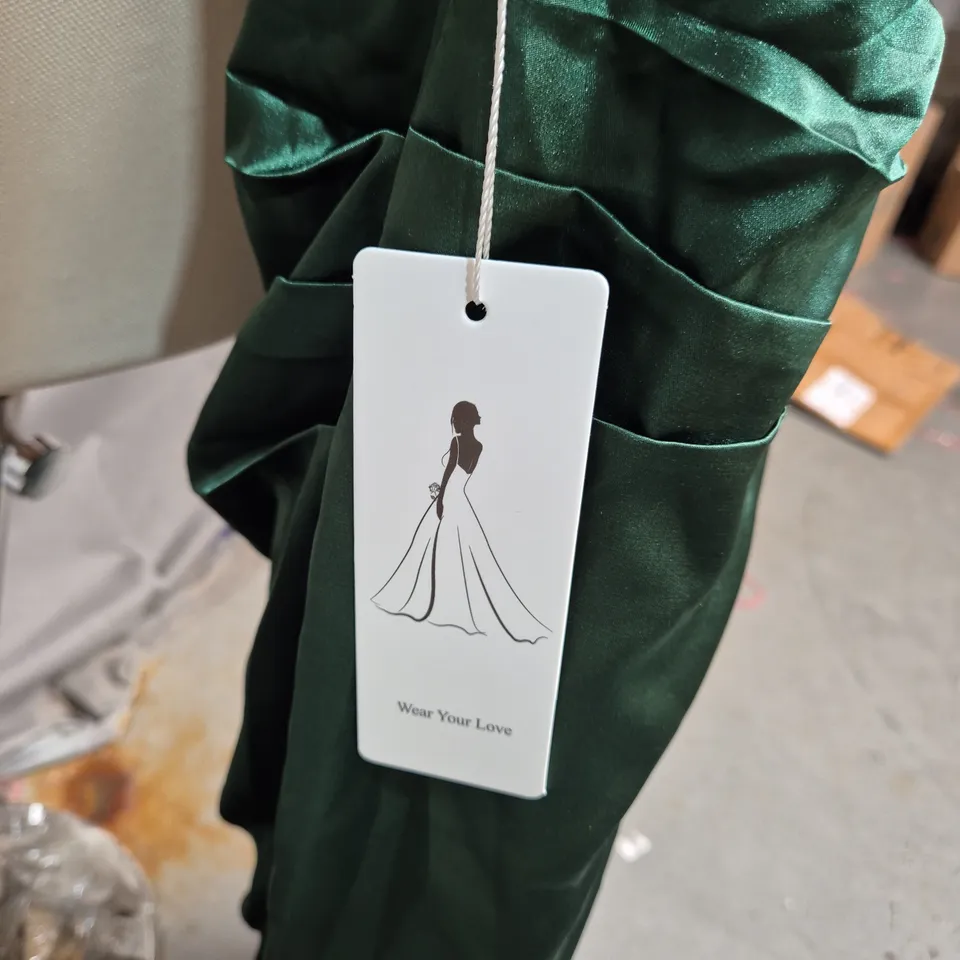 LAVETIR GREEN SATIN EVENING GOWN – WOMEN'S FULL-LENGTH FORMAL DRESS