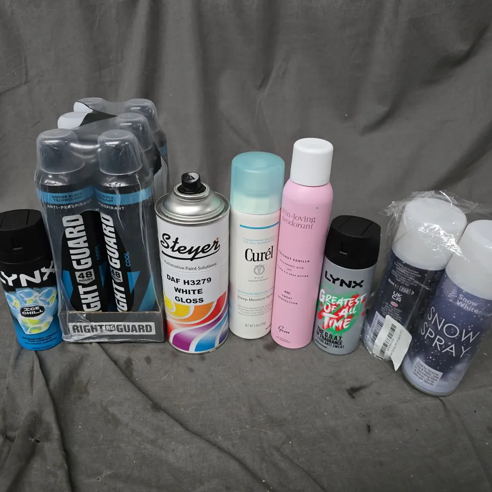 APPROXIMATELY 15 ASSORTED AEROSOLS TO INCLUDE LYNX AFRICA, CUREL DEEP MOISTURE SPRAY, SNOW SPRAY, ETC - COLLECTION ONLY
