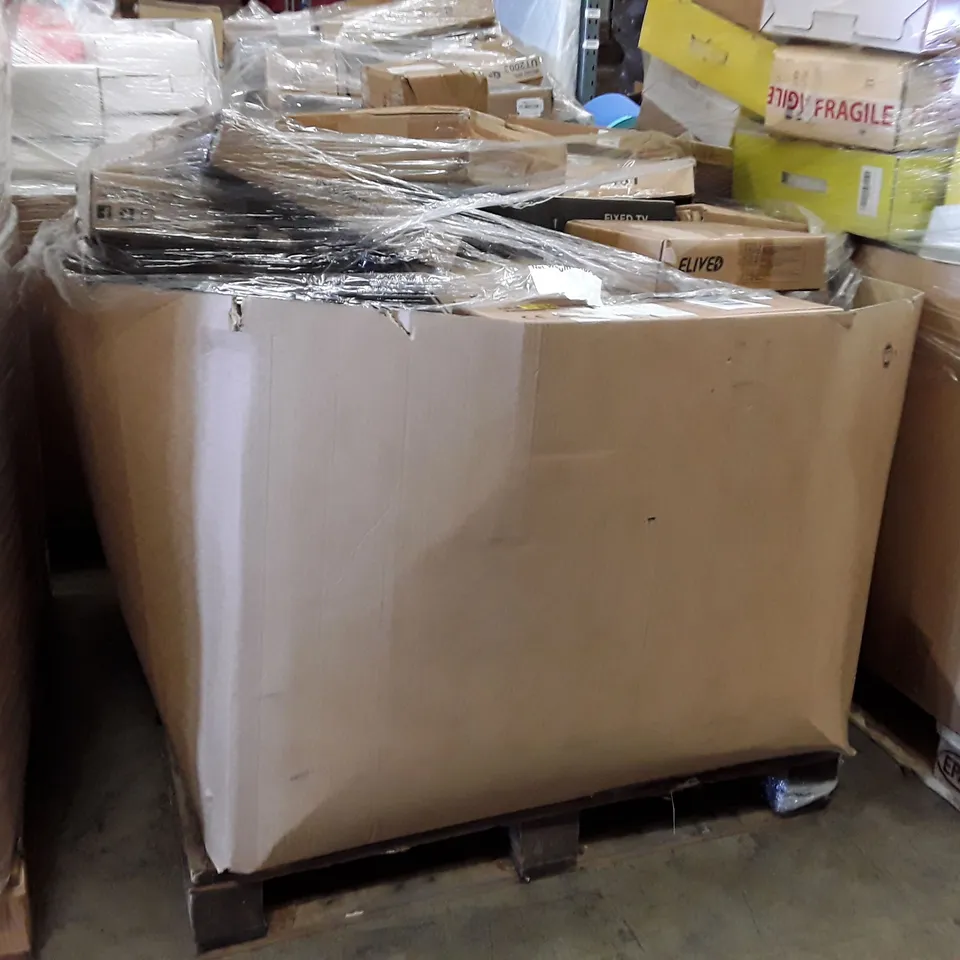 PALLET CONTAINING AN ASSORTMENT OF FULL TV AND MONITOR WALL MOUNT AND TV STAND ECT 