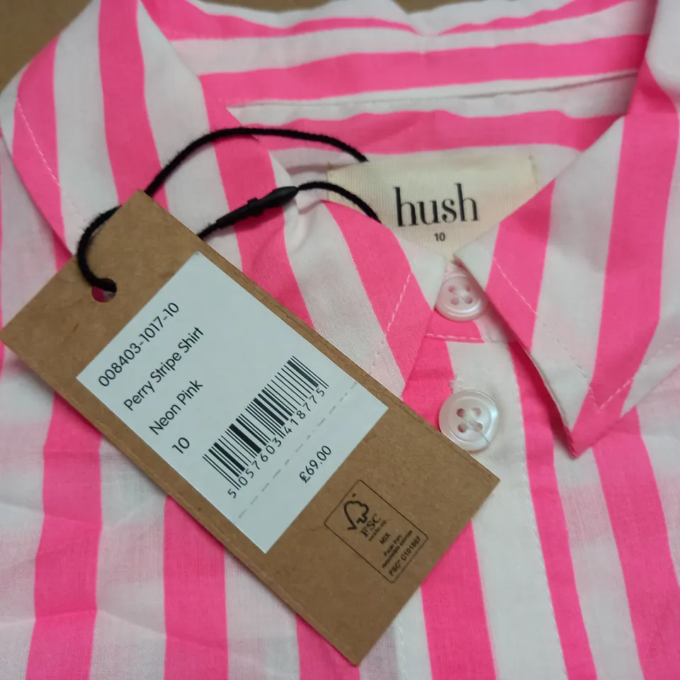 HUSH PERRY STRIPE SHIRT IN NEON PINK - 10