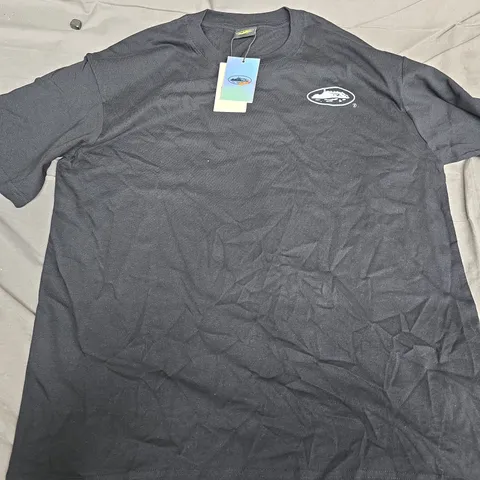 CORTEIZ BLACK T-SHIRT WITH WHITE OVAL SHIP LOGO – SIZE L