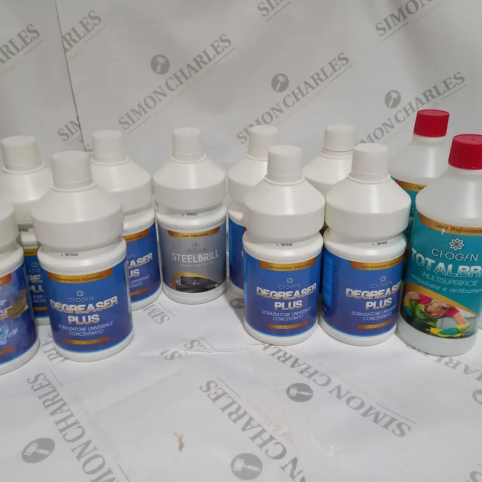 12 ASSORTED ITEMS TO INCLUDE: DEGREASER PLUS, TOTAL BRILL, STEELBRILL - COLLECTION ONLY