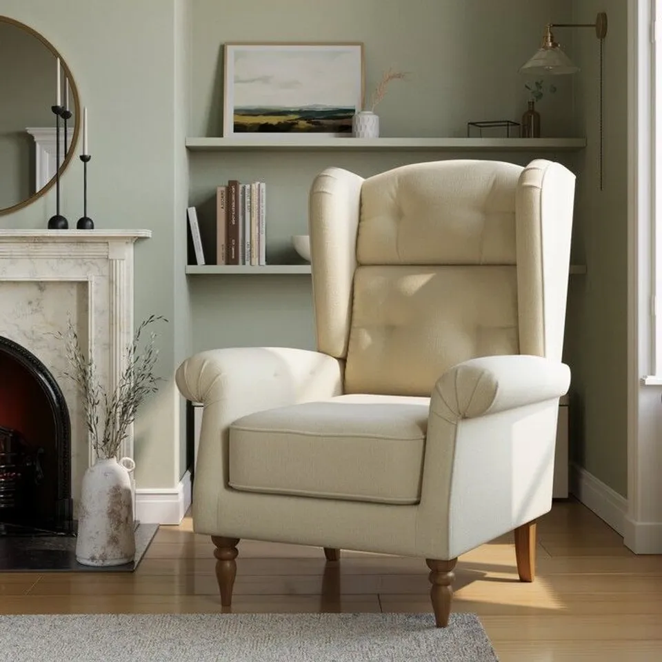 BOXED ALEXANDER GRANDE WINGBACK CHAIR COSY CHENILLE -NATURAL-
