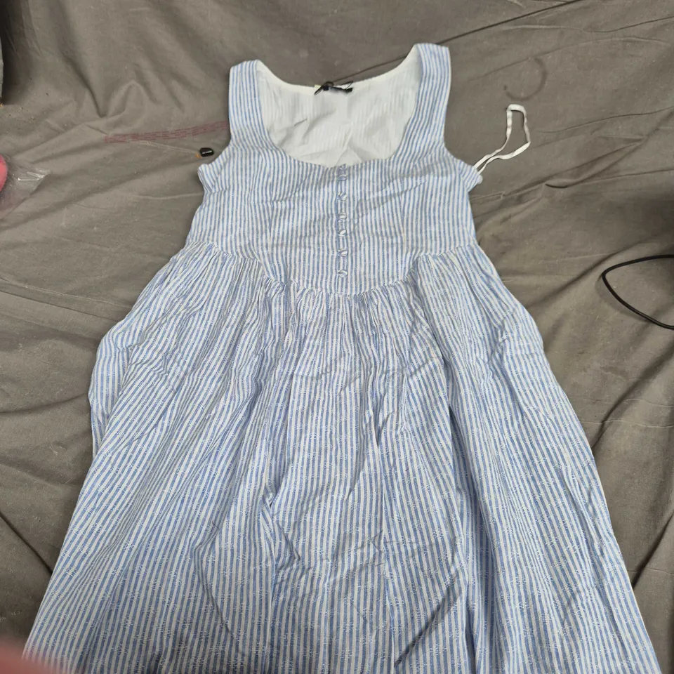 NOBODY'S CHILD CORA MIDI DRESS - BLUE & WHITE STRIPE - UK 14