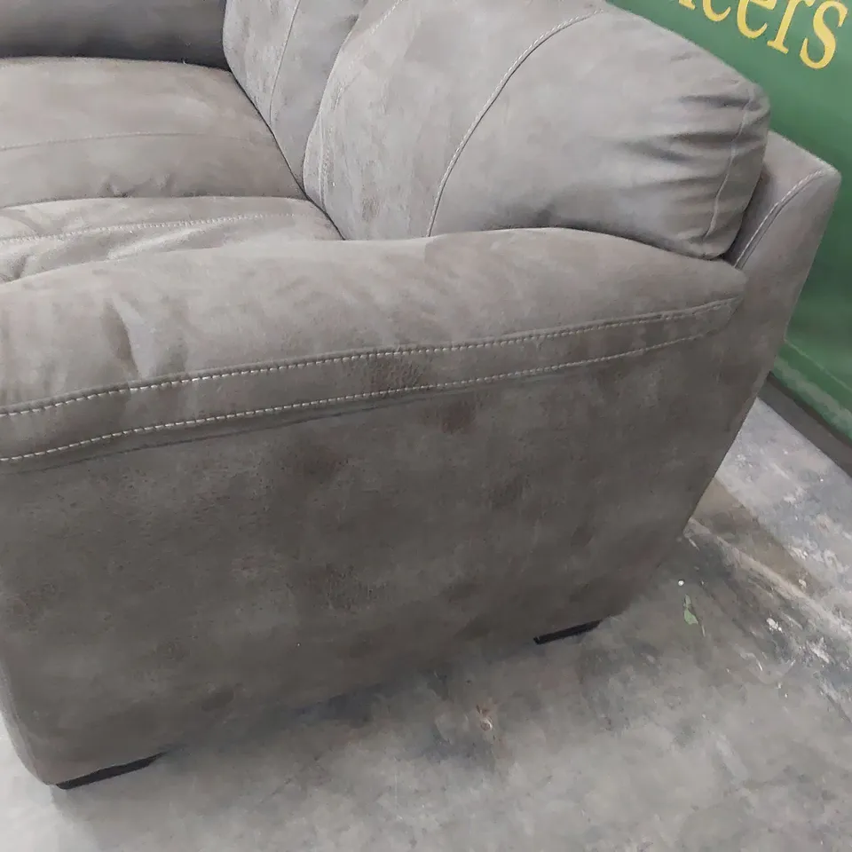 DESIGNER SCAFELL TWO SEATER SOFA GREY SUEDE WITH FEATURED STITCHING