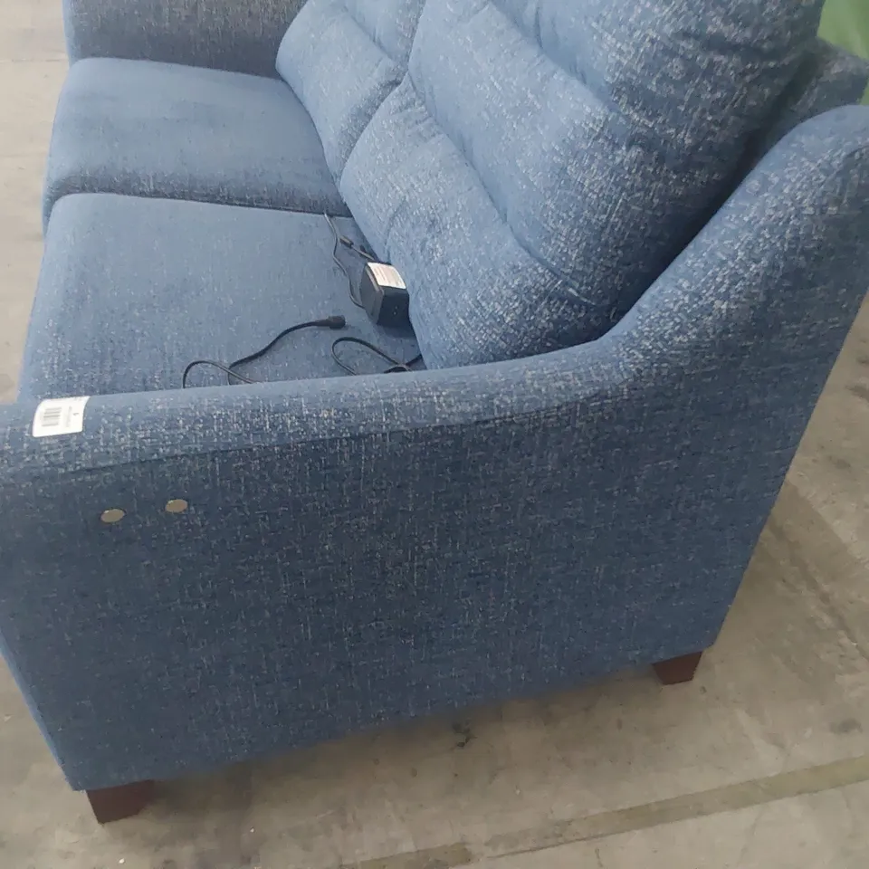 QUALITY BRITISH DESIGNER G PLAN POWER RECLINING TWO SEATER SOFA BLUE FABRIC
