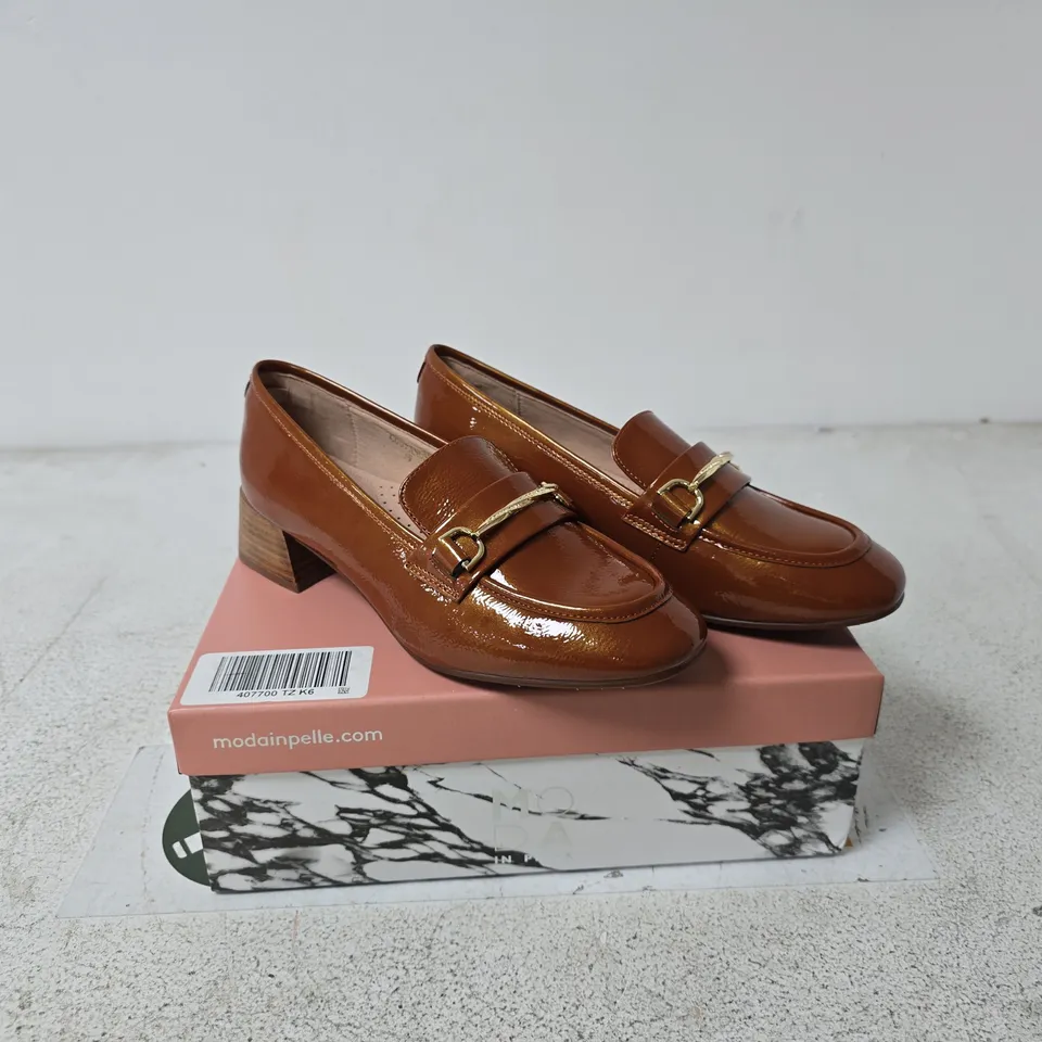 MODA IN PELLE BROWN LEATHER PENNY LOAFERS – WOMEN'S, WITH GOLD BUCKLE SIZE 39